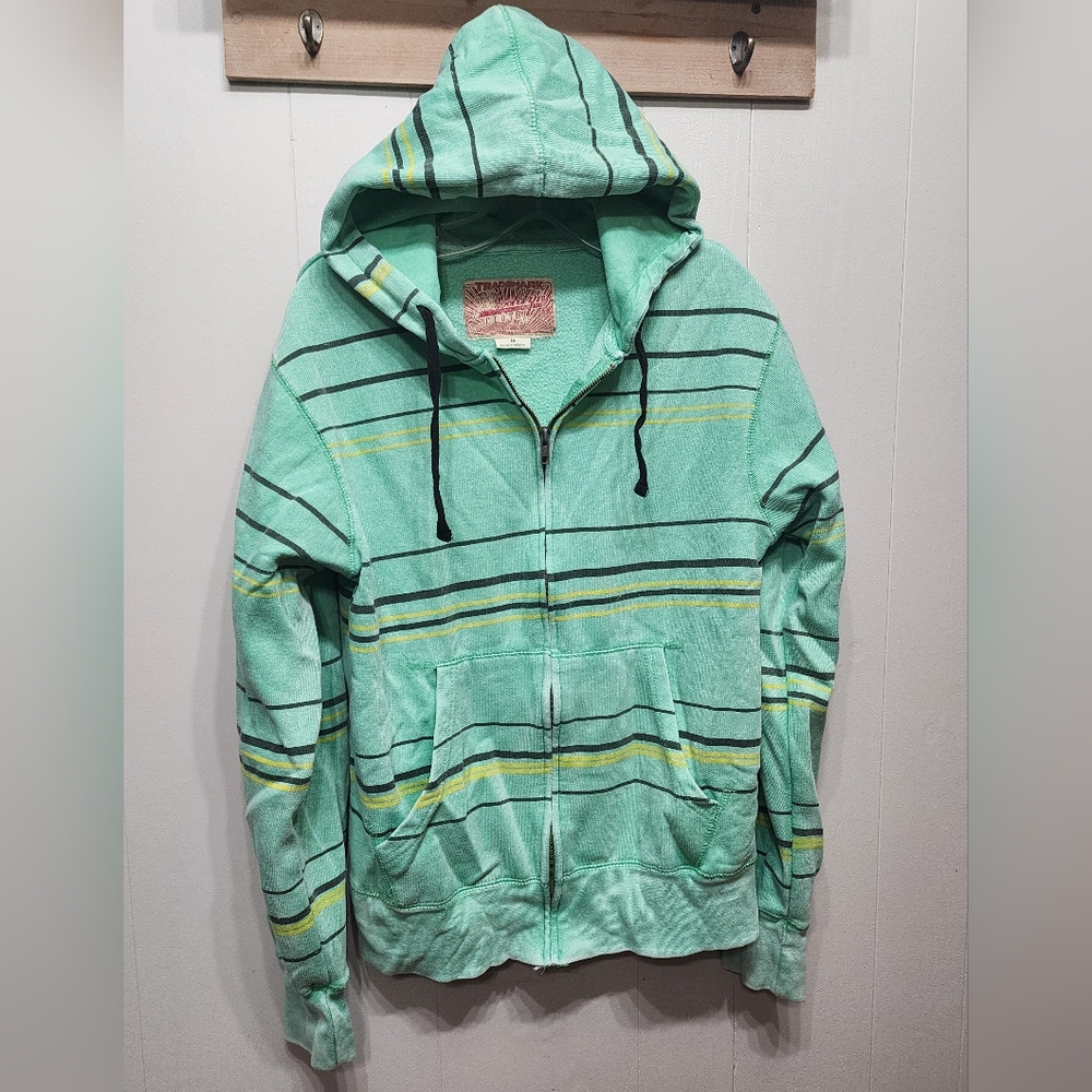 Brooklyn Cloth Sweatshirt Medium Zip-Up Women's Oversized Green Stripe B254